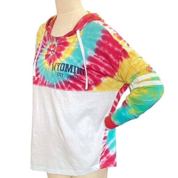 Basix of America Colorful Spin-Art/Tie Dye Wyoming Hoodie Sz L 142G - Picture 5 of 8